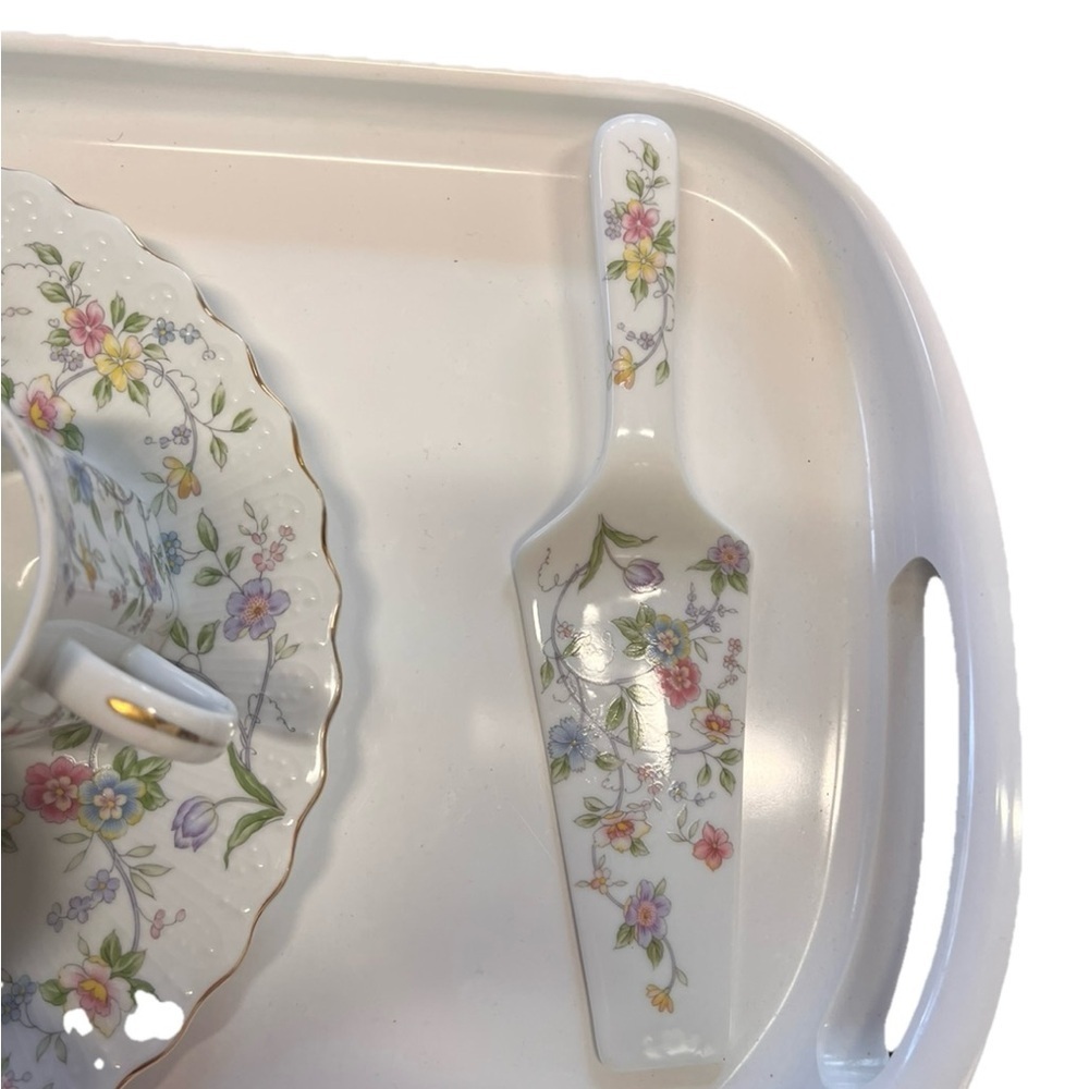 Andrea By Sadek Porcelain Cake Plate Server ,Three
Coffee Cups Tea Pot Set Of 7 - Picture 3 of 12